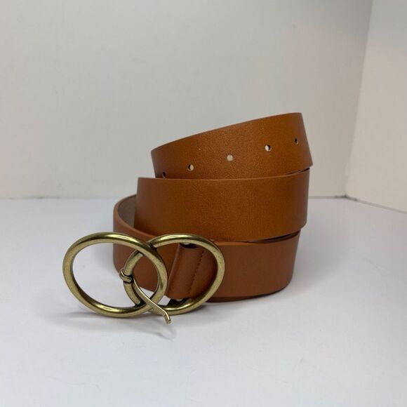 Round Buckle Belt Casual Brown Faux Leather Waistband Classic Belt Stylish Women - Picture 3 of 5